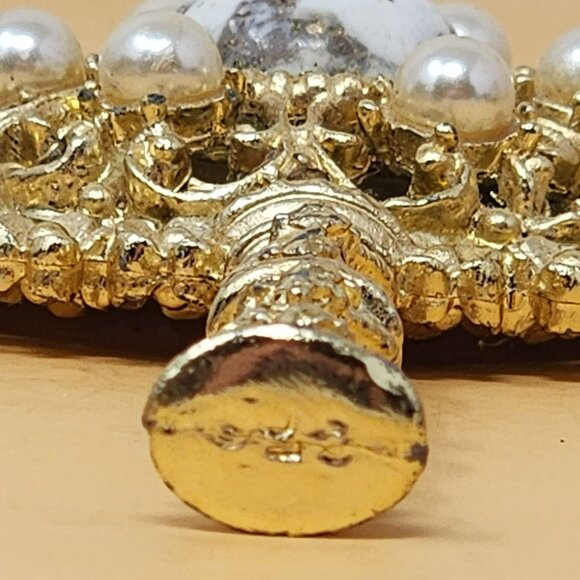 Vintage Ornate Handheld Mini Mirror With Decorative Handle & Pearl Accents - Picture 5 of 7